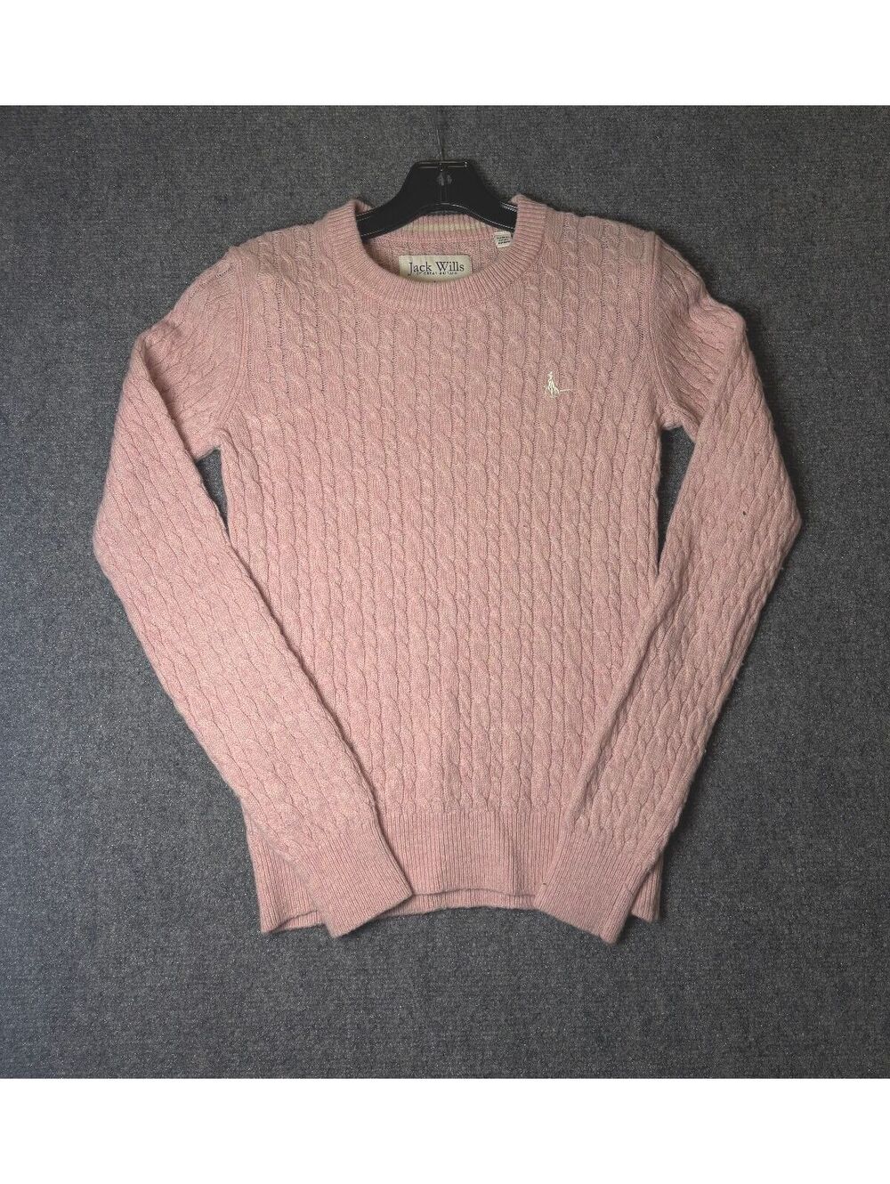 Jack Wills Women's Pure Merino Wool Pink Cable Knit Sweater Size US 8 UK 4 -0239